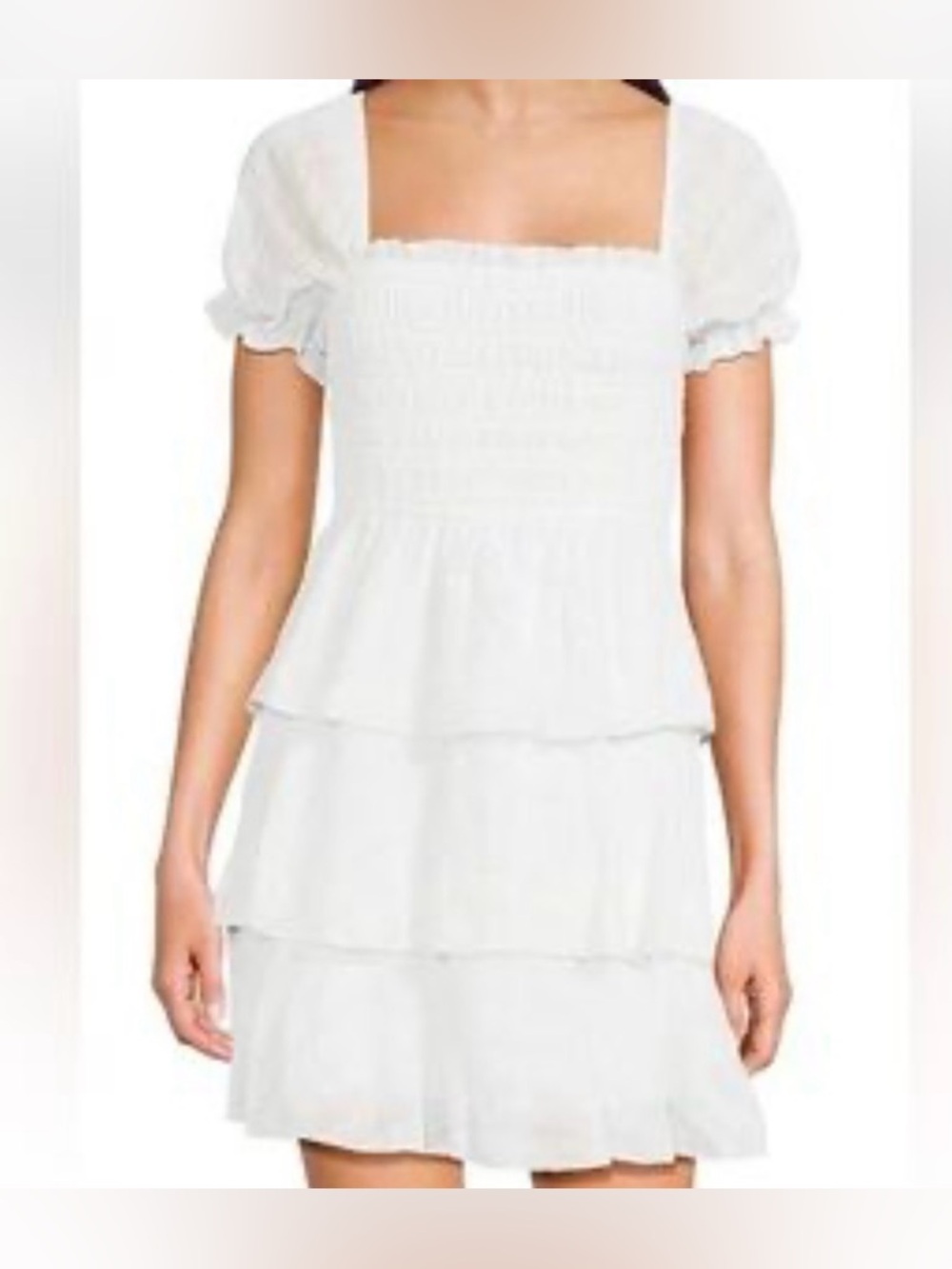 2/$20 - White Tiered Puff Sleeve Summer Dress - On or Off Shoulder - Resort Wear